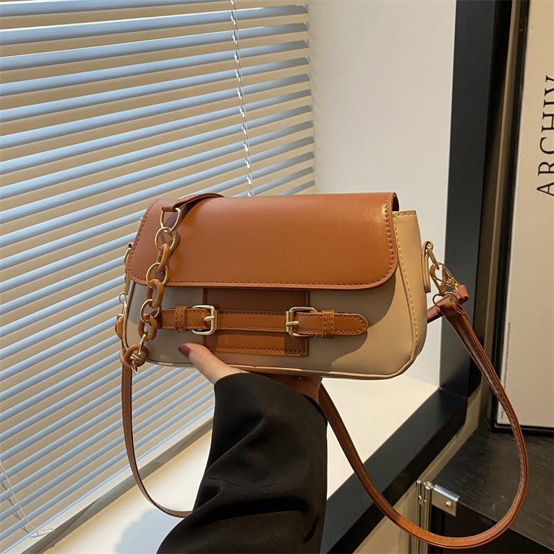 Sewing thread bag cover type shoulder bag small square bag 2025 summer new splicing personalized chain foreign style armpit bag