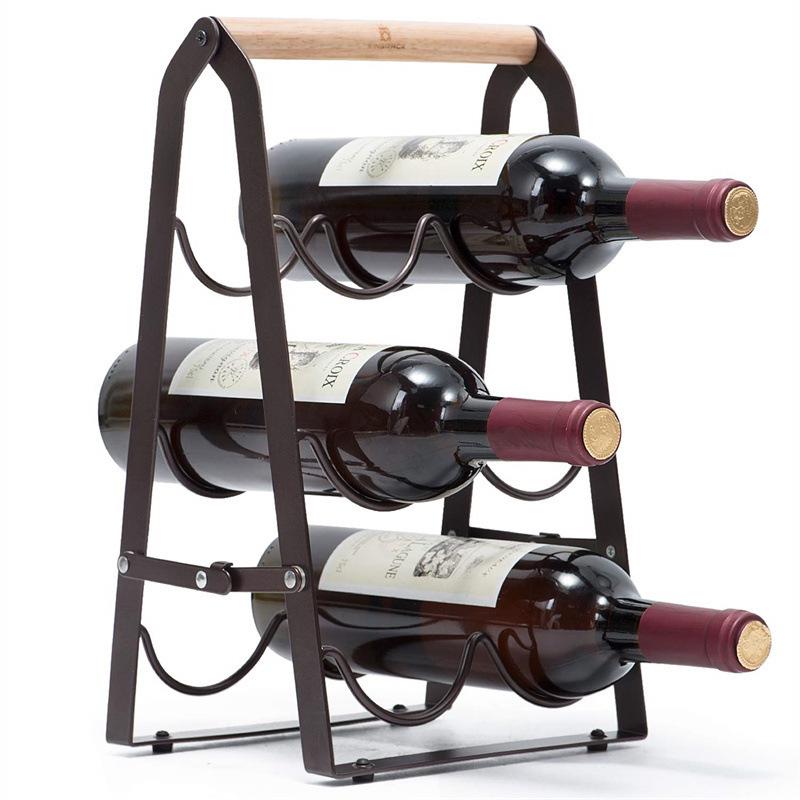 Foldable Iron-Wood Desktop Wine Rack & Storage Shelf