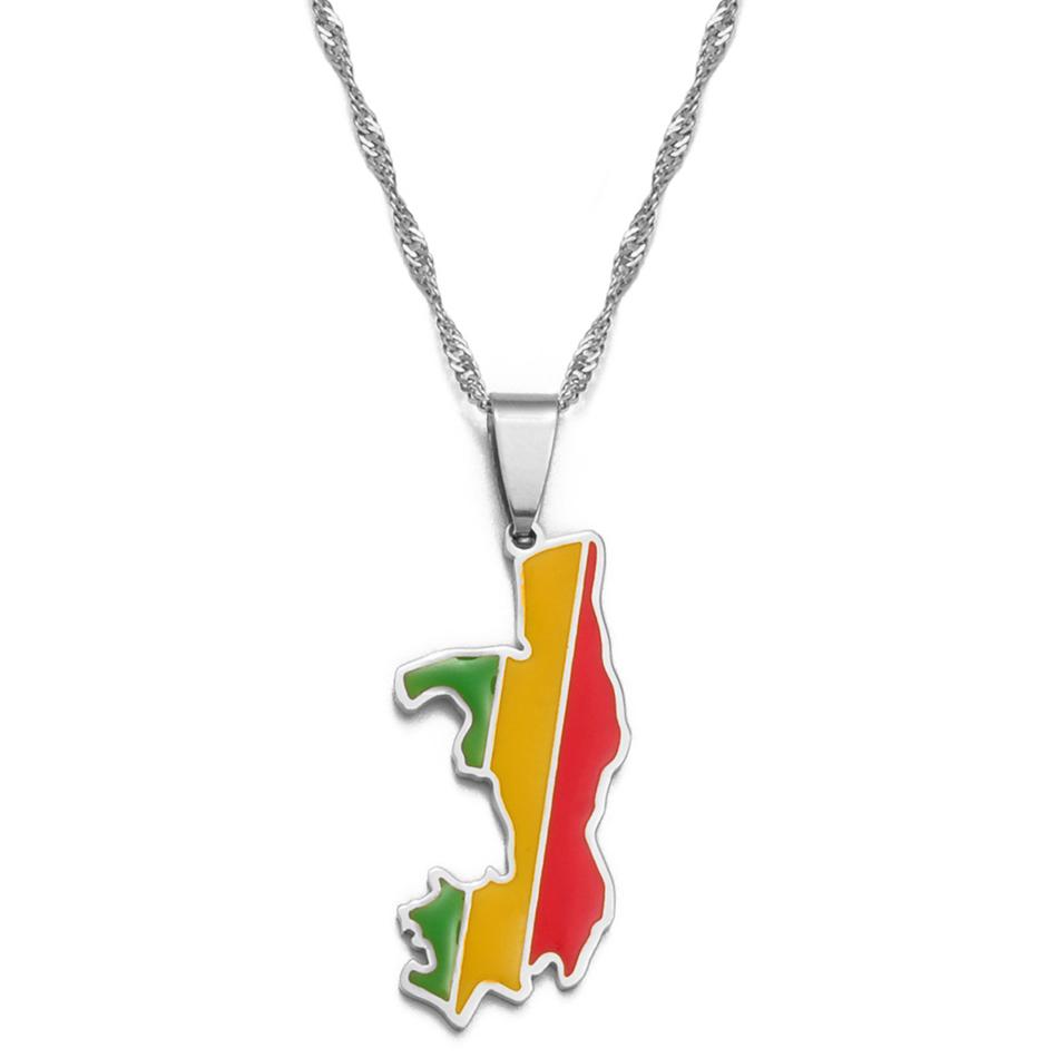 Anniyo 3.5CM Republic of the Congo Map Flag Pendant Necklaces Brazzaville Ethnic Ornament Jewelry #168221 45cm OR 17.7 Inches