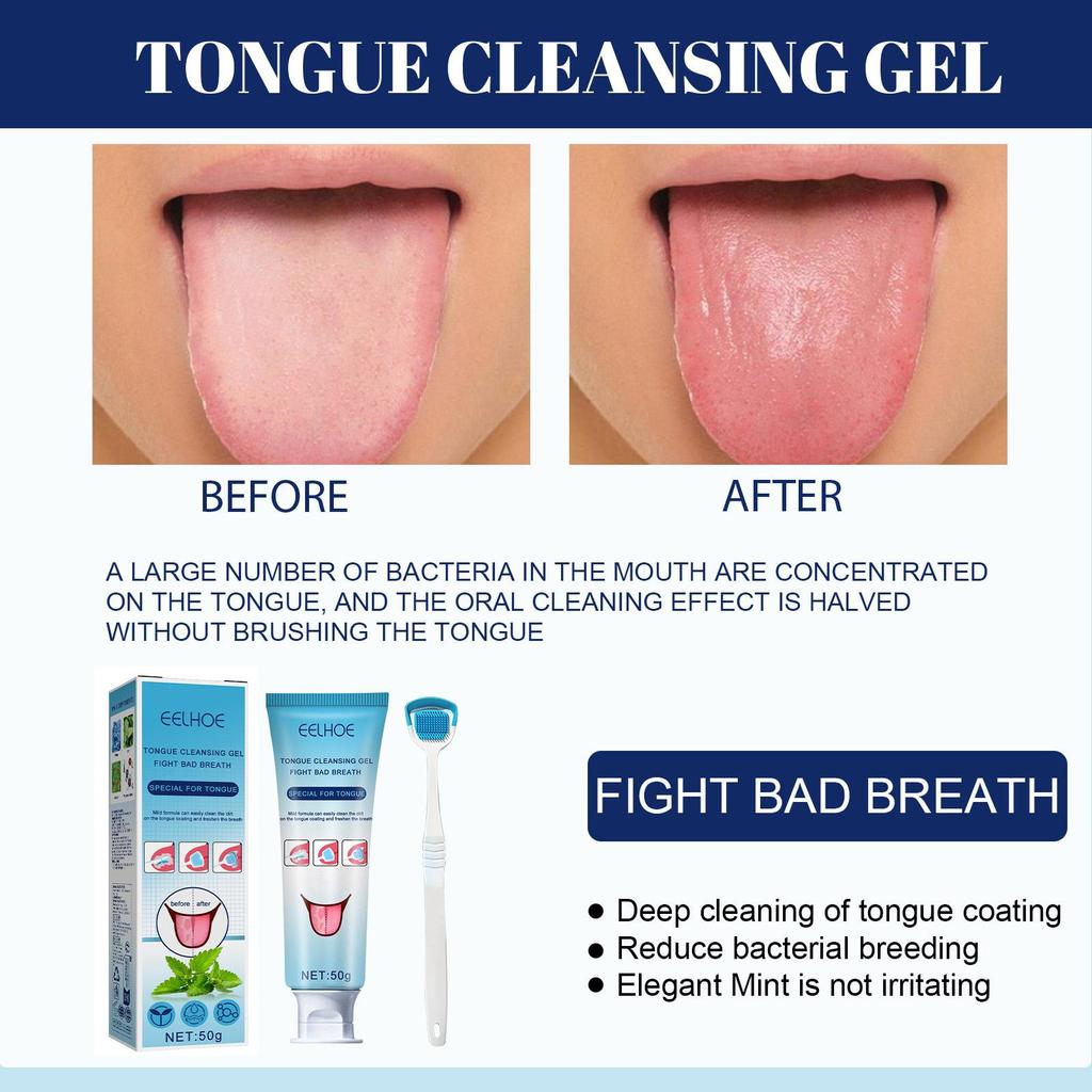 EELHOE Tongue Cleansing Gel (with Tongue Brush) 50g. Oral Hygiene Care. Removes Bad Breath/freshens Breath/reduces Bacterial Growth.