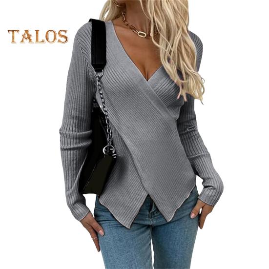 

Женский сексуальный свитер с V-образным вырезом, облегающий свитер с длинным рукавом, мягкая дышащая ткань, свитер, осенняя одежда XL серый