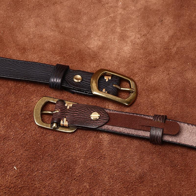 Retro Fashion Personalized Concave Belt Women'S Leather Pin Buckle Pure Cowhide Korean Version Versatile Rough Pattern Jeans Belt Women