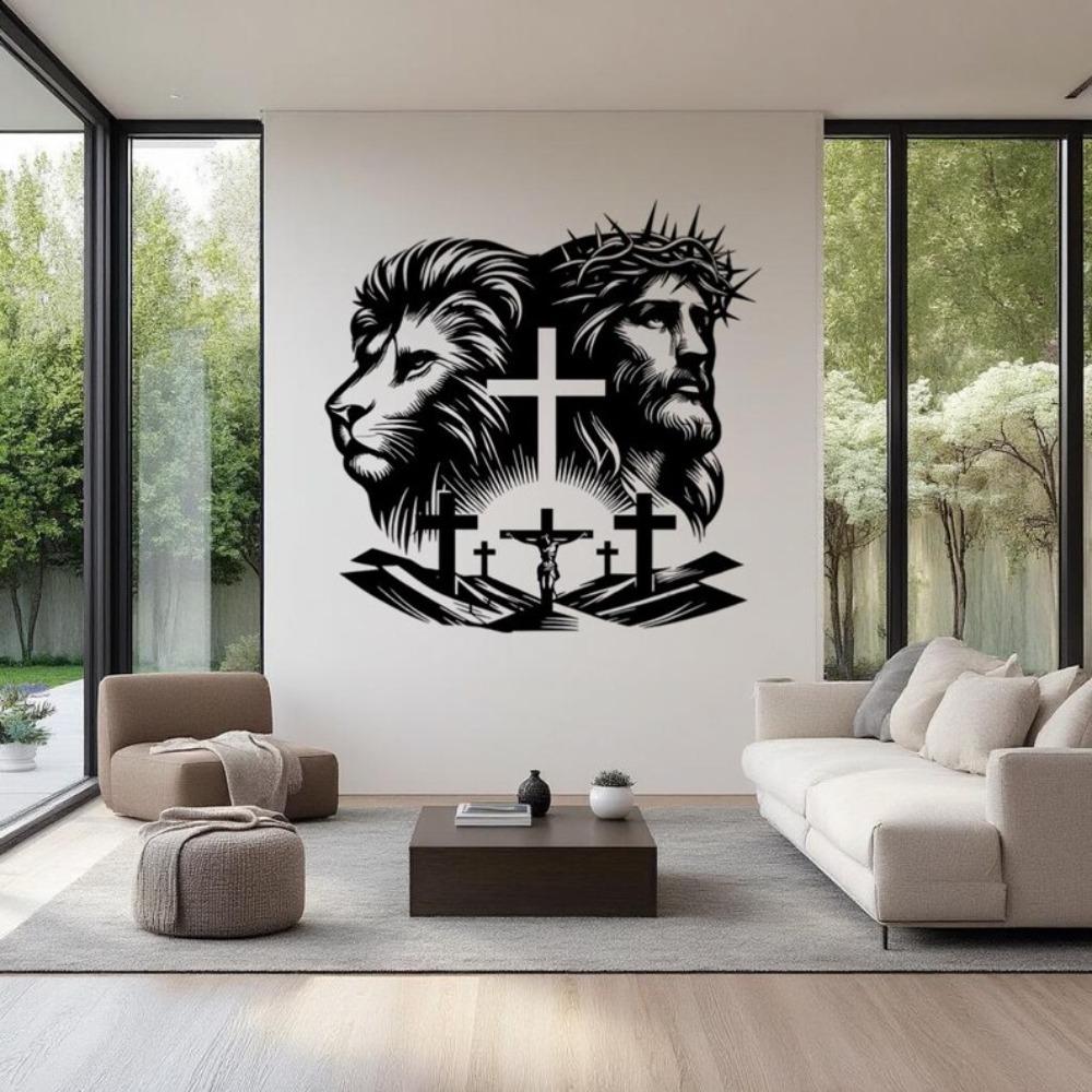 Leone di Giuda Croce di Gesù Arte Murale in Metallo Decorazione Religiosa per Soggiorno Chiesa