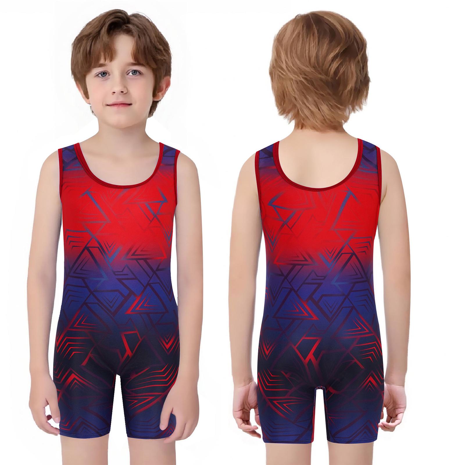 

Boys Geometric Printed Wrestling Singlet: U Neck Sleeveless Sports Bodysuit for Cycling Workout Exercise 9-10 Years червоний