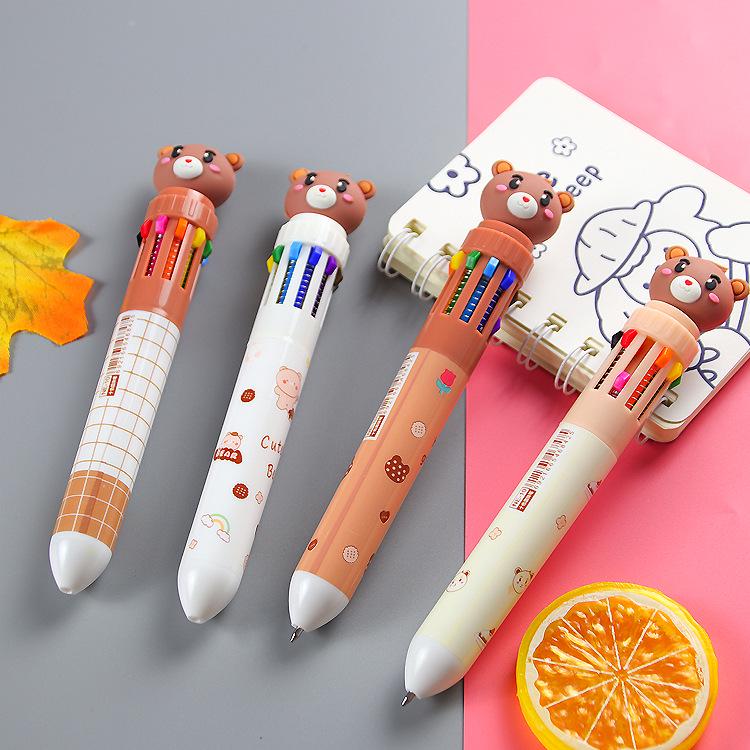 Cute Cartoon Bear 10-Color Pen: Colorful Student Writing Tool