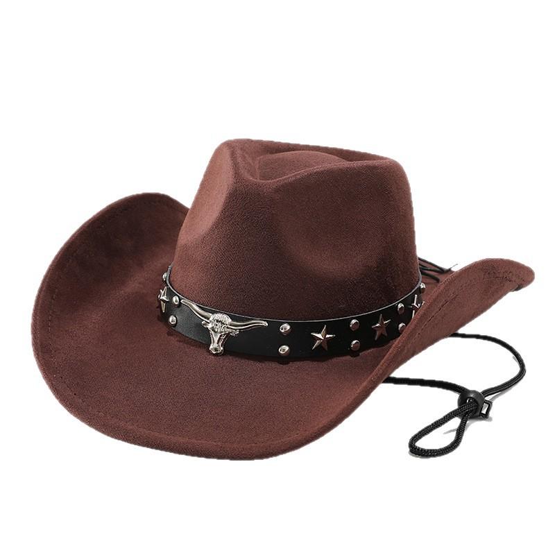 Western denim style big edge hat Tibetan top hat bull head accessories autumn and winter jazz hat, new suede hat