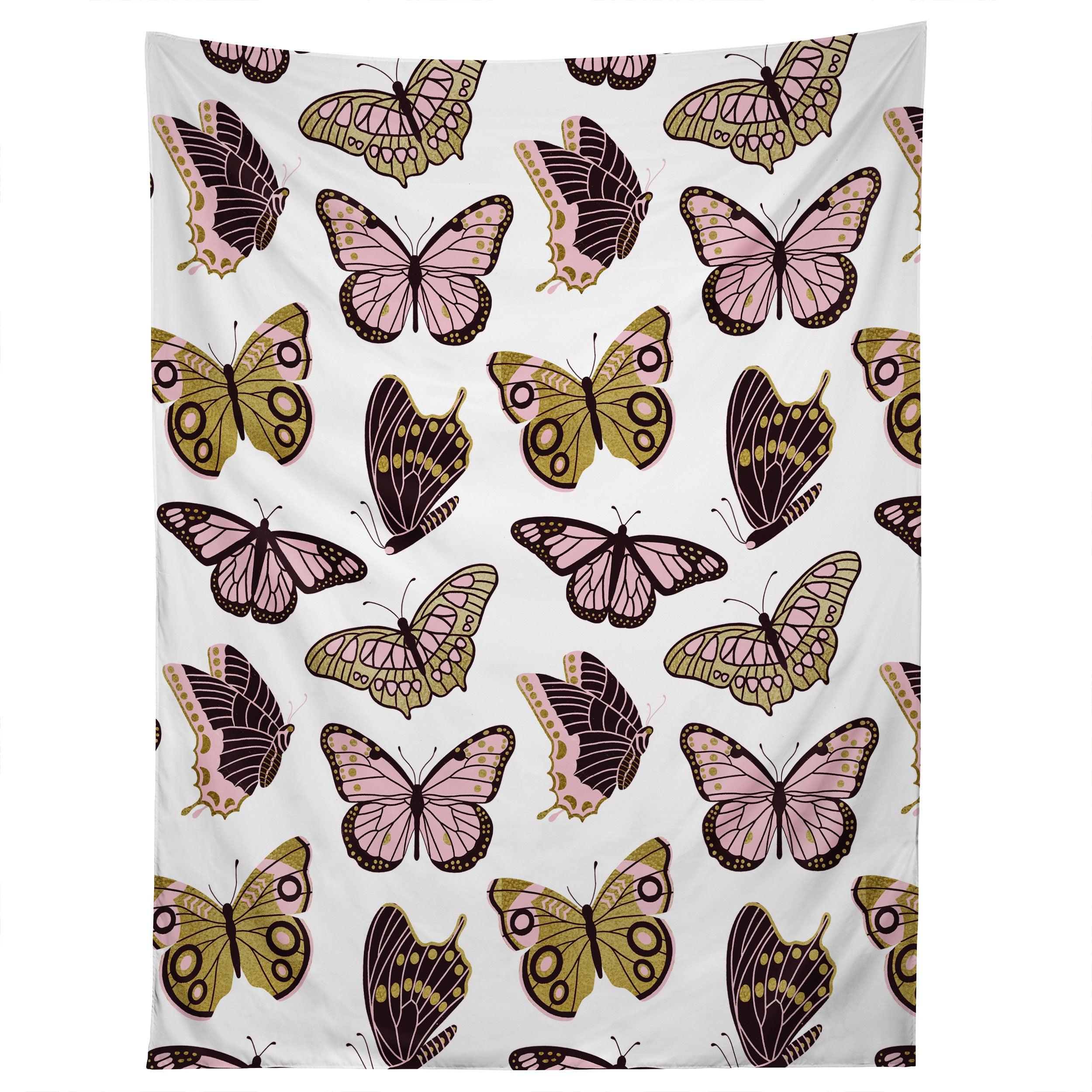 TEXAS BUTTERFLIES BLUSH AND GOLD tapestry 75x100