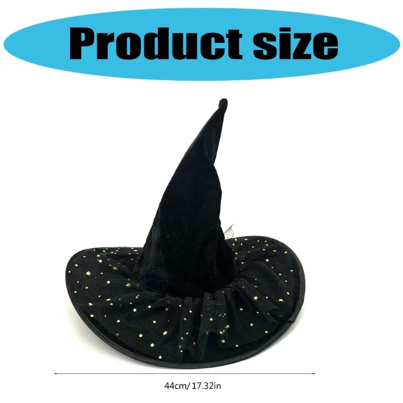 Halloween Wizard Hat Star Lace Witch Hat Witch Caps Wizard Costume Accessories for Masquerade Party Decor Cosplay Props