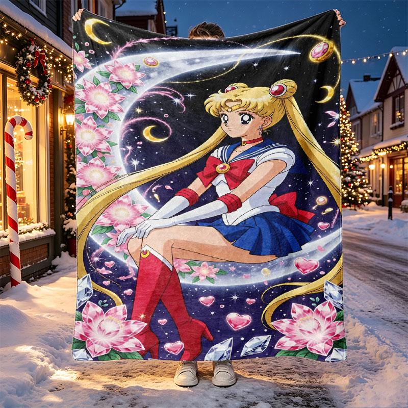 Sailor Moon Pattern Blanket for Home Decoration, Bed, Sofa, Car Travel, Camping, Suitable for All Seasons, Birthday Christmas Gift