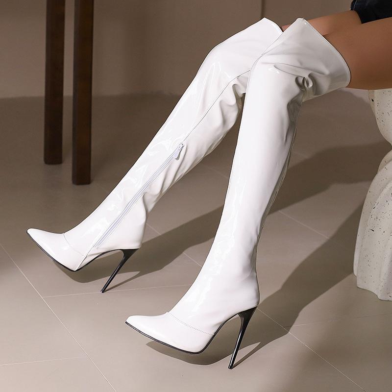 New Women's Boots Red Heels Over The Knee Boot Sexy Patent Leather Side Zipper Nightclub Dance Long Boots Party Women Shoes