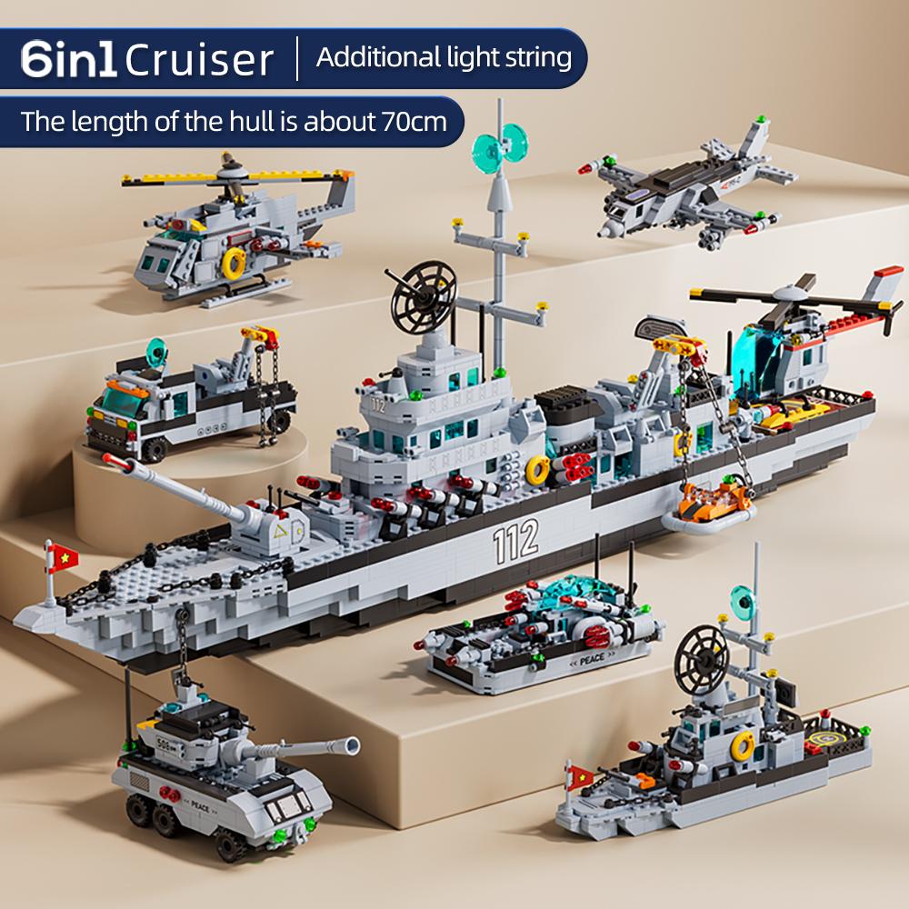 2000PCS Military Battleship Ocean Boat Ship Building Set Warship Building Kit Toy Gift Cruiser Building Bricks As Halloween Gift