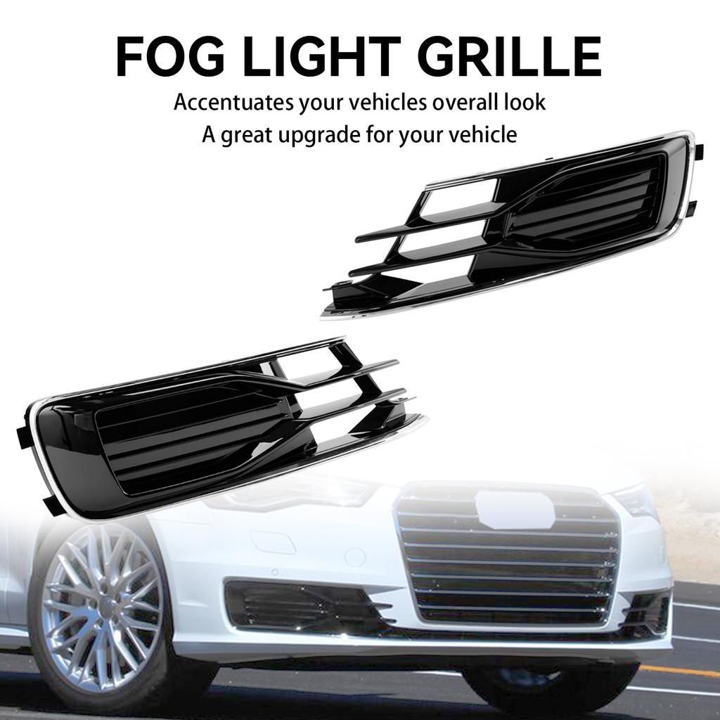 2PCS Front Bumper Foglight Cover Grill 4G0807647T94 4G0807648T94 Fit A6 C7 2014-2018 Black Chrome