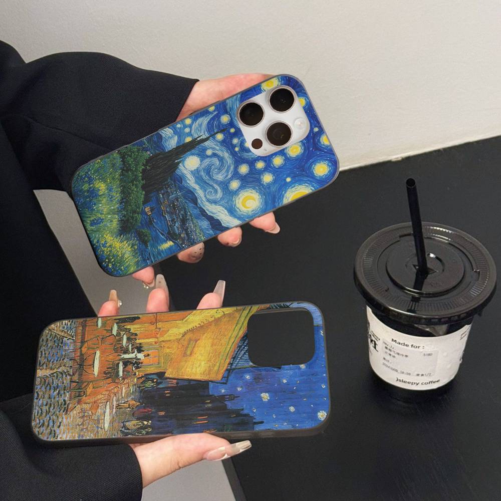 Art Vincent Van Gogh Phone Case For iPhone 16 15 17 Pro 11 12 13 14 Pro Max Plus Soft Ripple Silicone Cover Shell