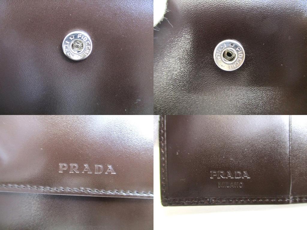 Authentic PRADA Dark Brown Leather Trifold Wallet Compact Wallet #a582 Open Box