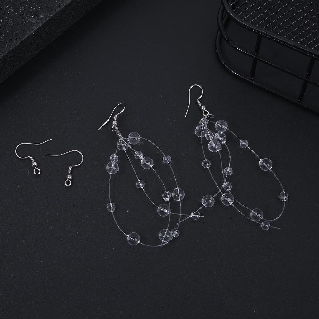 Minimalist Dewdrop Necklace & Ice-Transparent Earrings Set: Crystal Bead Clavicle Chain Jewelry.
