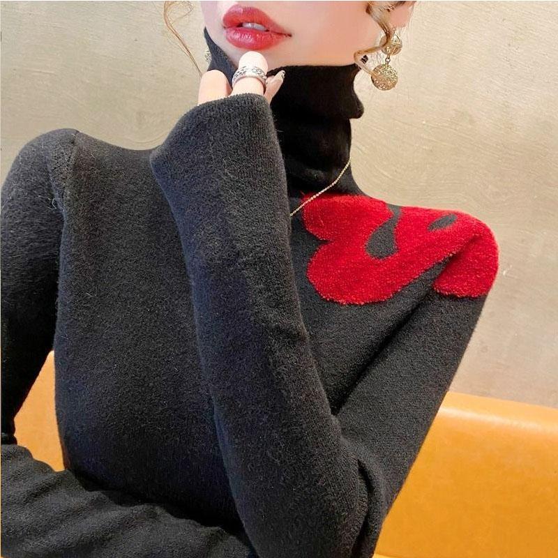 

Женский свитер с высоким воротом на осень и зиму, новая базовая рубашка, модный и стильный пуловер, внутренний слой, женская верхняя одежда one size красный