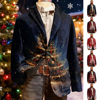 Men's Ugly Christmas Corduroy Warm Pocket Suit Jacket Cardigan Men's Casual Suit