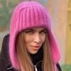 Autumn Winter Ladies Knitted Hat Women Leisure Lei Feng Style Solid Color Flanging Tie Up Ear Protection Windproof Warm Cap Bomber Hats Outdoor