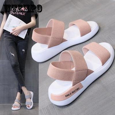 Women's Summer Sandals Soft Bottom Elastic Band Korean All-match Sports Shoes Non-slip Comfortable Sandals Casual Beach Sandals Leisure Solid Color