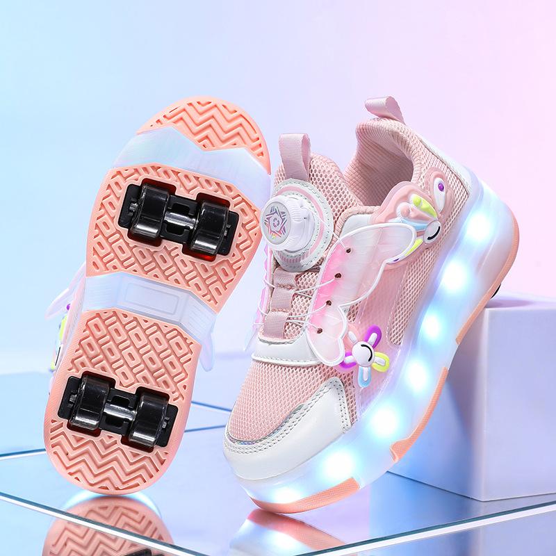 Children's Pulley Shoes 2025 Summer New Cute Fun Cartoon Girls Skates Four-wheel Mesh Sports Roller Skating Shoes