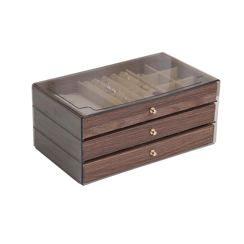 Walnut Grain Drawer with Lid Jewelry Case Bracelet Ring Earrings Necklace Case Tabletop Jewelry Organizer 23*13.5*10cm