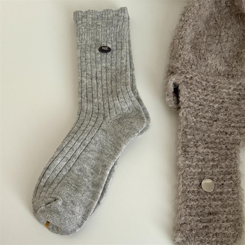 

Haute Couture Velvet Egg Variegated Button Wool Socks Medium Tube Socks Solid Color Thickened Warm Versatile Stacking Socks One size