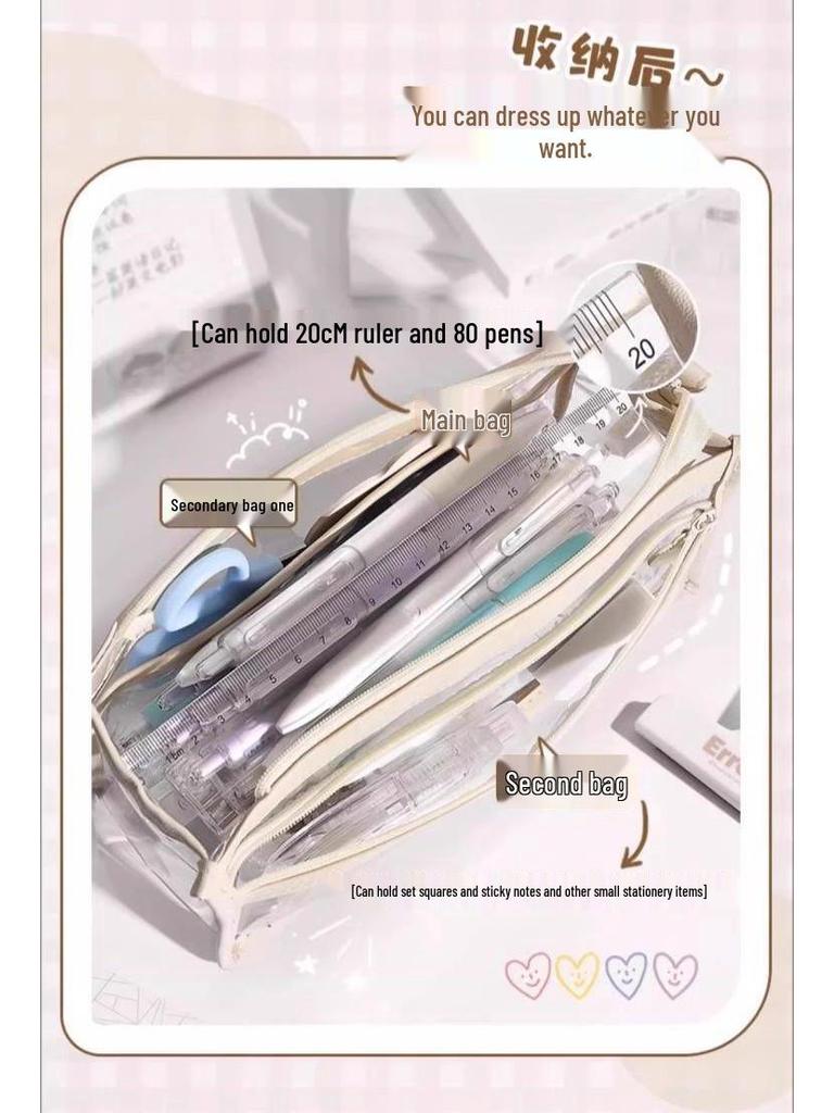 High-Capacity Transparent Pencil Case for Exams, Multipurpose Makeup Bag, Convenient Stationery Organizer
