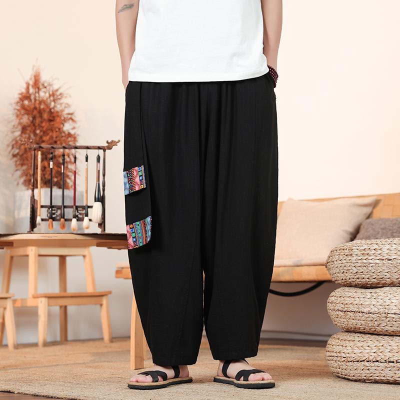 

2025 Весна Мужские Тонкие Японские Штаны-Кимоно Женские Мужские Самурайские Черные Шаровары Мужские Свободные Эластичные Брюки Для Косплея В Китайском Стиле 2XL чёрный