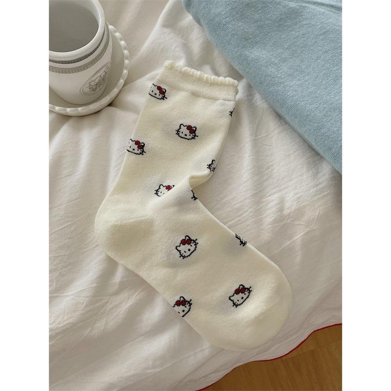 

Женские весенне-осенние однотонные носки-трубы с кружевом и кошачьим ртом-пузырем в студенческом стиле 1 pair молочный белый