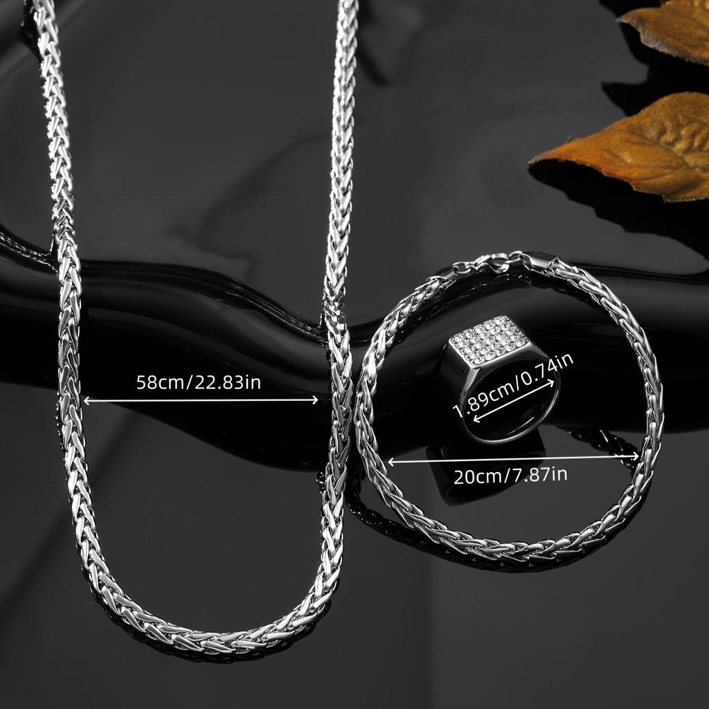 New Stainless Steel Jewelry Set Casting Square Full Diamond Ring Hip Hop Personality Titanium Steel Necklace Manufacturer