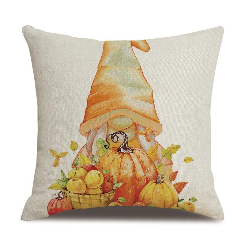 Thanksgiving Linen Pillowcase Autumn Pumpkin Print Pillow Cushion Cover