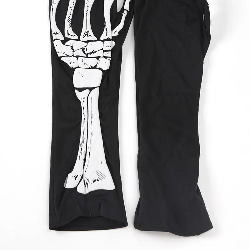 Black Punk Long Gloves Unisex Halloween Skeleton Skull Half Finger GlovesFingerless Stretch Goth Cosplay Accessories Mittens