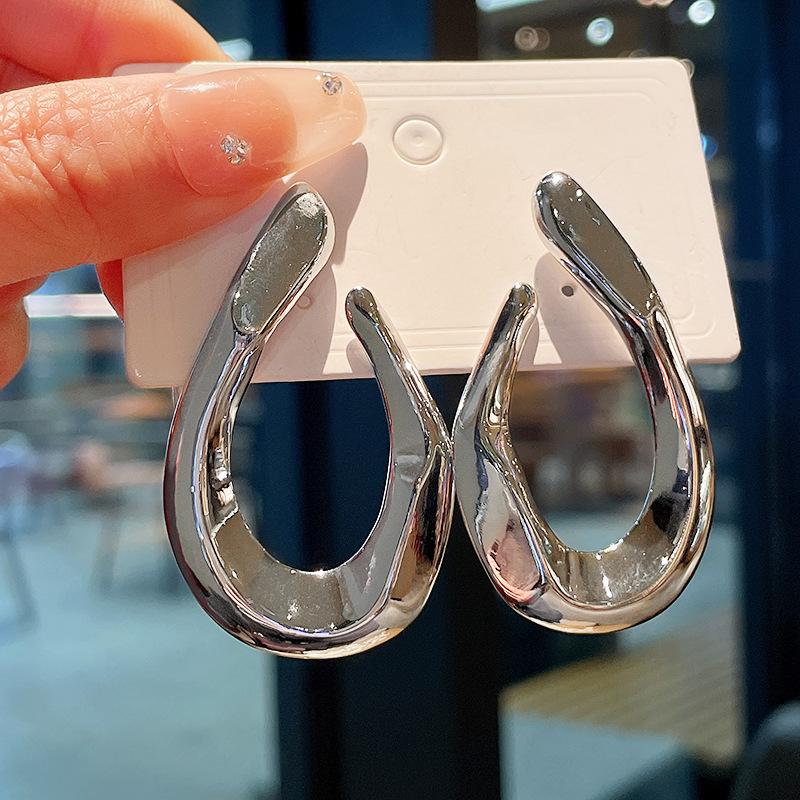 Silver Needle European and American Twisted Metal Earrings Niche Exaggerated Cold Wind Earrings Fashion Advanced Temperament Earrings