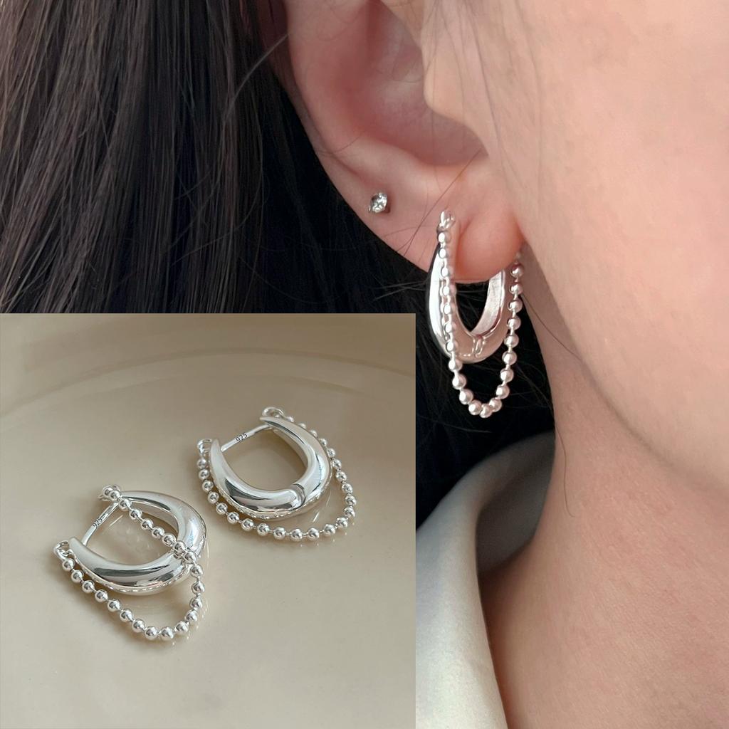 925 Silver Chunky Hoop Earrings for Women Geometric Circle Punk Ear Jewelry Party Gifts New