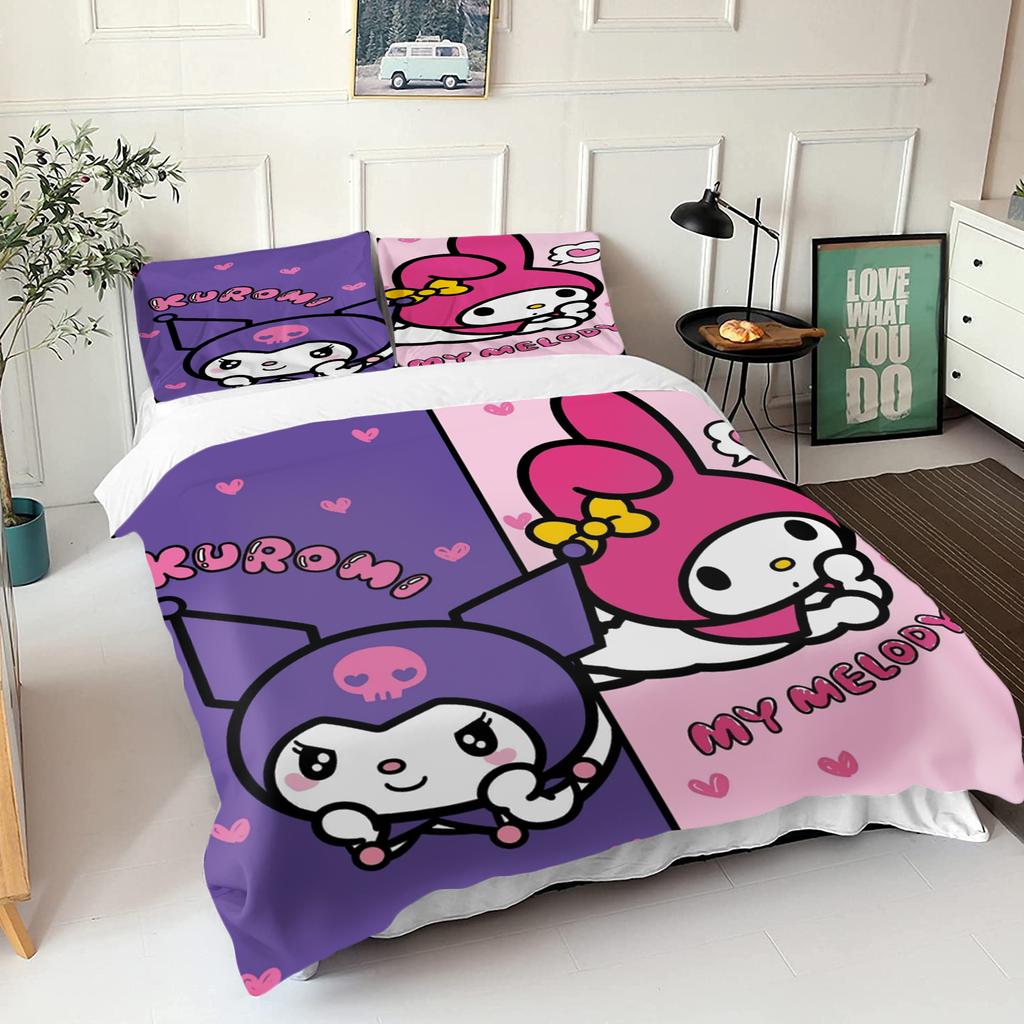 Sanrio Series Kurome 3-Piece 1 Quilt Cover One Piece Bedding Set Comforte Luxus Exquisite Birthday Gift Polyester Home Decor