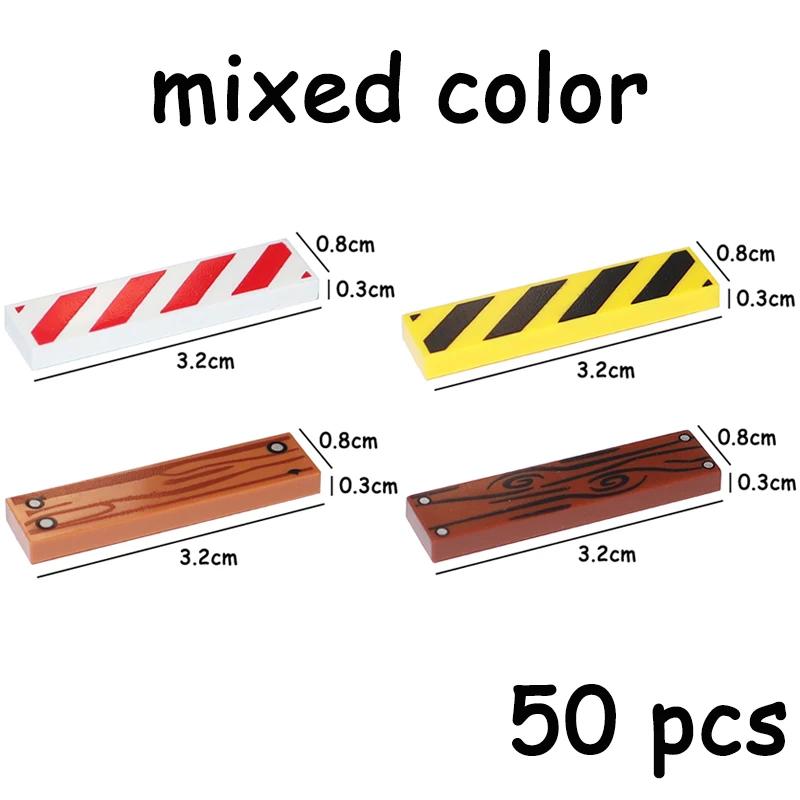 Non-Toxic 50Pcs Smooth Printed 1X4 Size 1*4 Assemble Particles 2431 Wood Grain Pattern Traffic Warning Bricks Moc Tile Diy Toy For Kids