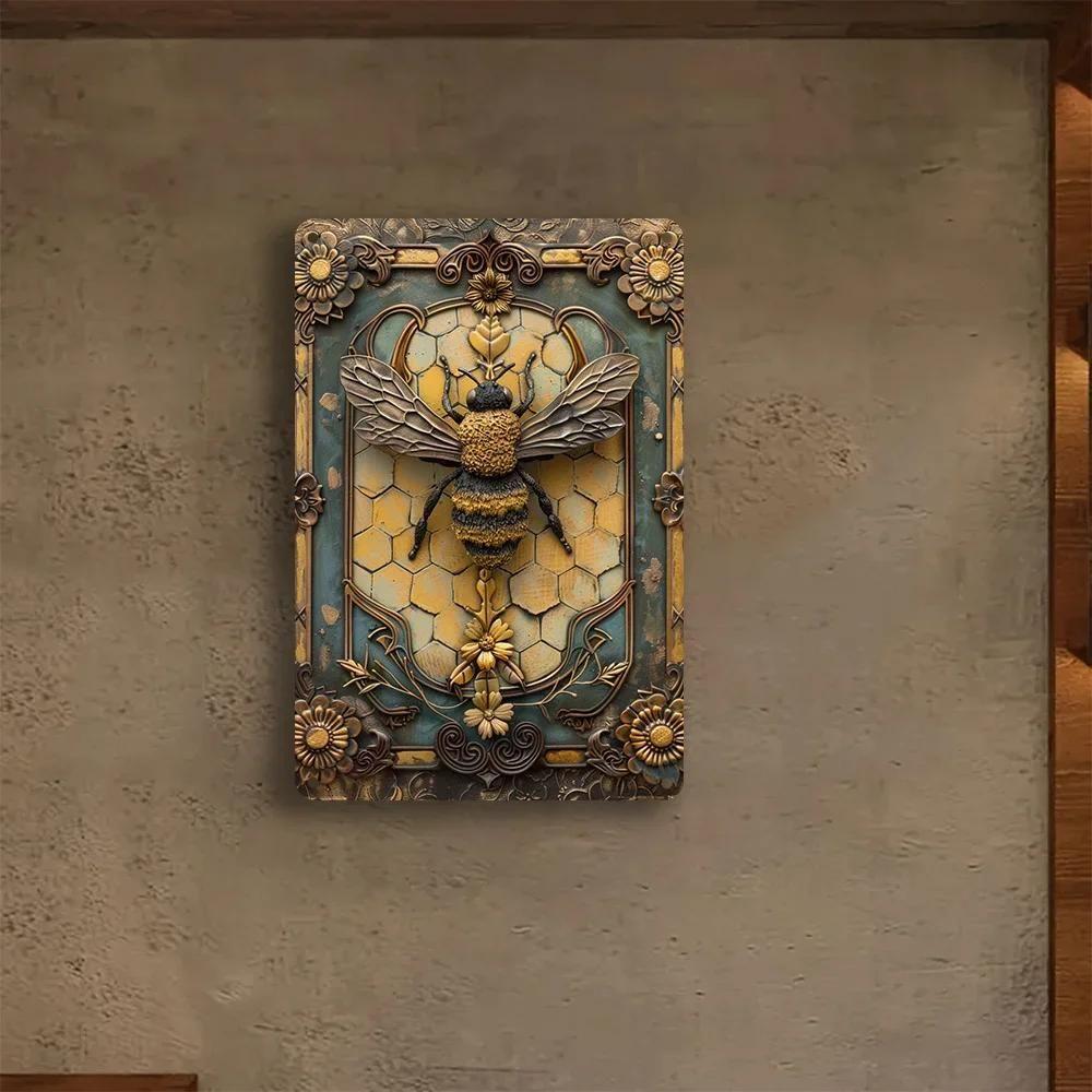 1 Pc Aluminum Tin Sign Bee Wall Decor Garage Home Bar Retro Metal Ornament