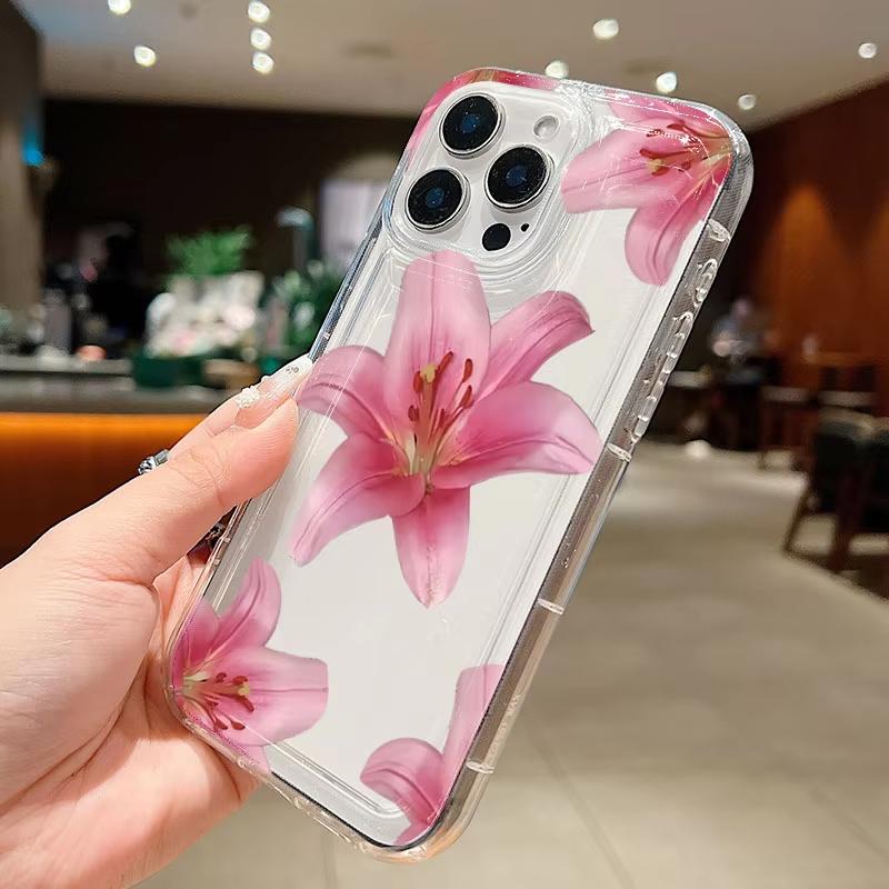 Funda de Teléfono con Patrón de Diseño de Flor de Lirio Rosa Para iPhone 17 Pro Max 16 E 15 Pro 14 13 12 11 XR XS 17Air 16 Plus Cubierta Transparente con Parachoques