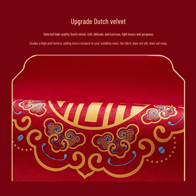 Double Happiness Red Velvet Sofa Cushion: Festive Chinese-Style, Slip-Resistant, All-Season Use