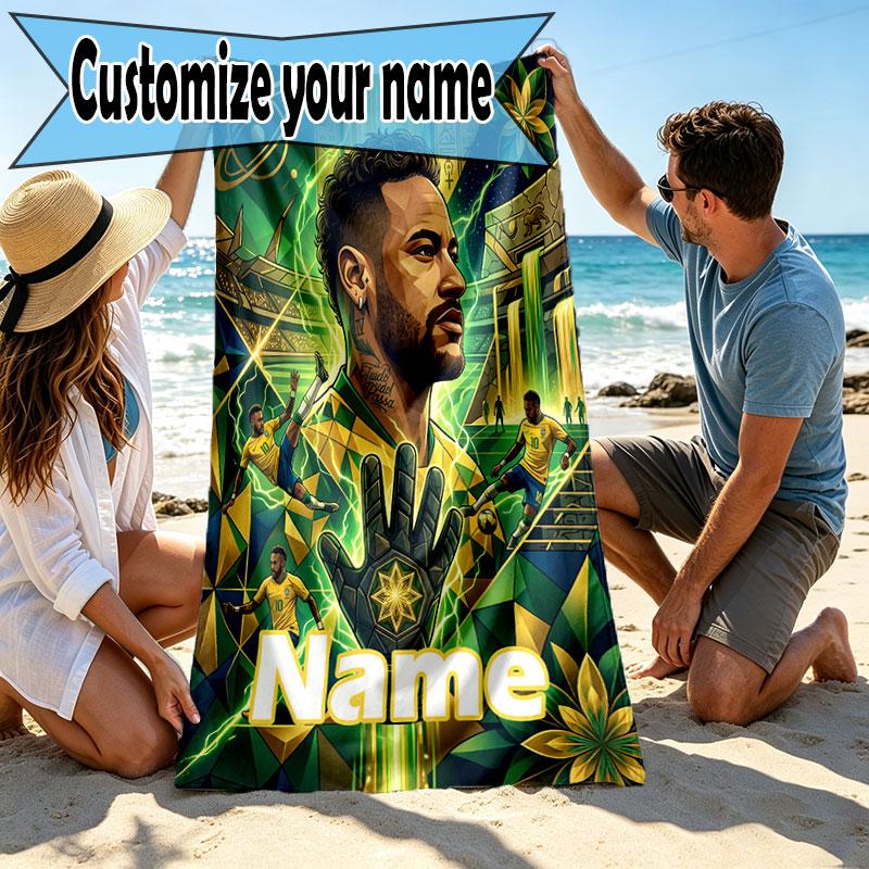 Personalisierbares Neymar Jr Strandtuch mit individuellem Namen, für Reise Camping Strandparty Heimdeko, Geburtstagsgeschenk für Familie & Freunde