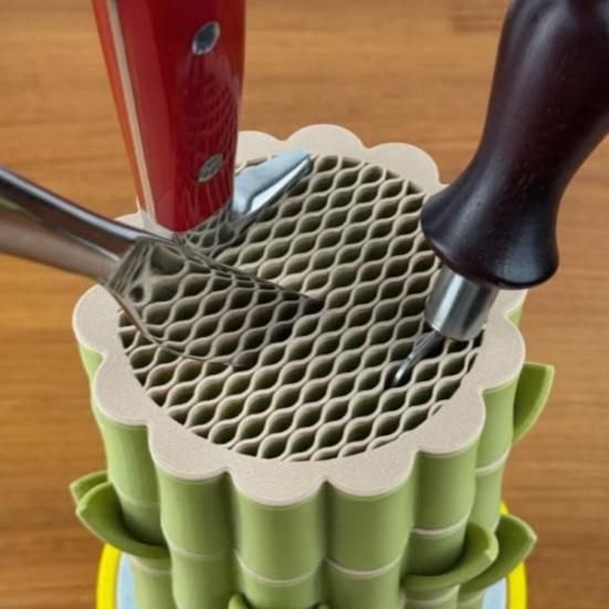 Cactus Knife Block Bamboo Storage Rack Compact Slim Profile Kitchen Knife Holder Cactus-Style Organizer Easy to Clean Stable Weighted Base Kitchen