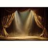 2D Golden Stage Curtain Photography Backdrop, Theatre Curtain with Spotlight & Glitter Background Cloth
