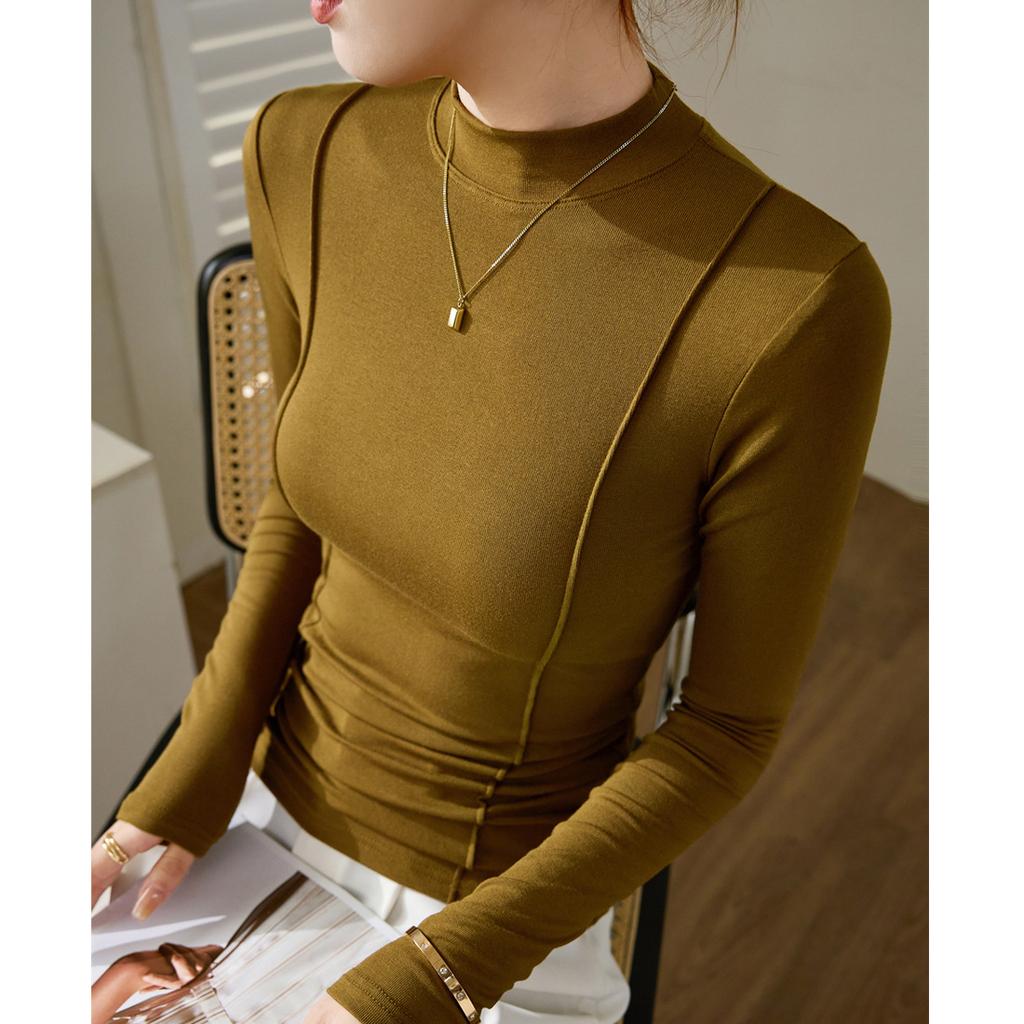 Autumn and Winter New Semi-turtleneck T-shirt Women's Long-sleeved Thin Bottoming Shirt Top