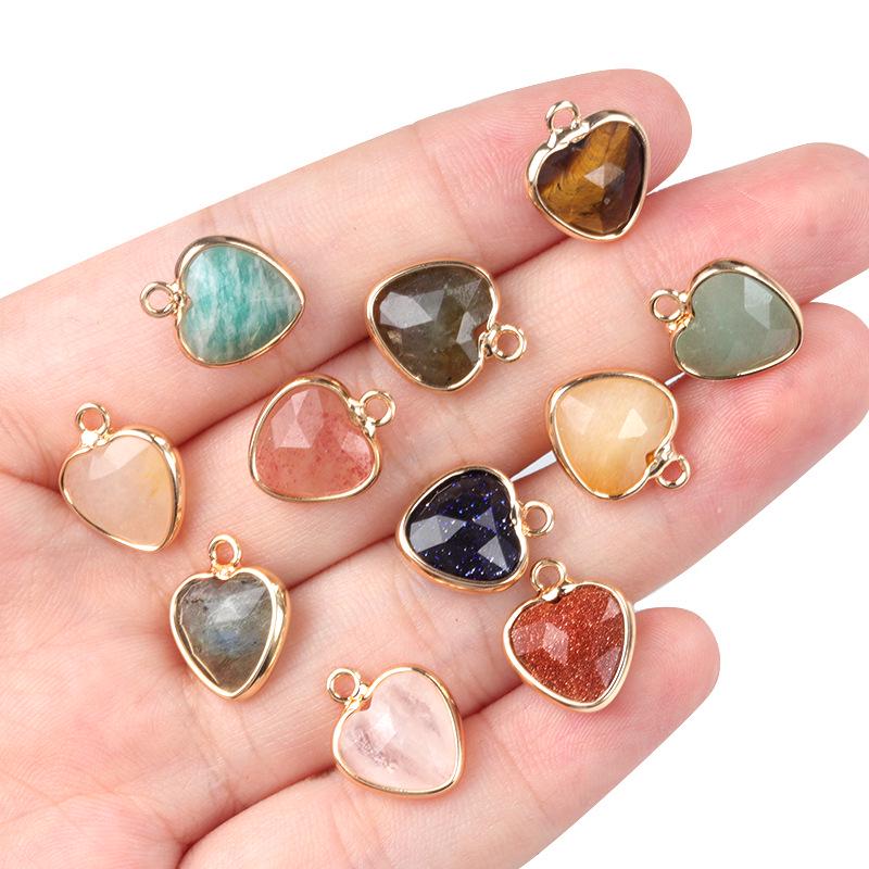 11mm Heart Cut Semi-Precious Stone Bread Edge Pendant for DIY Jewelry