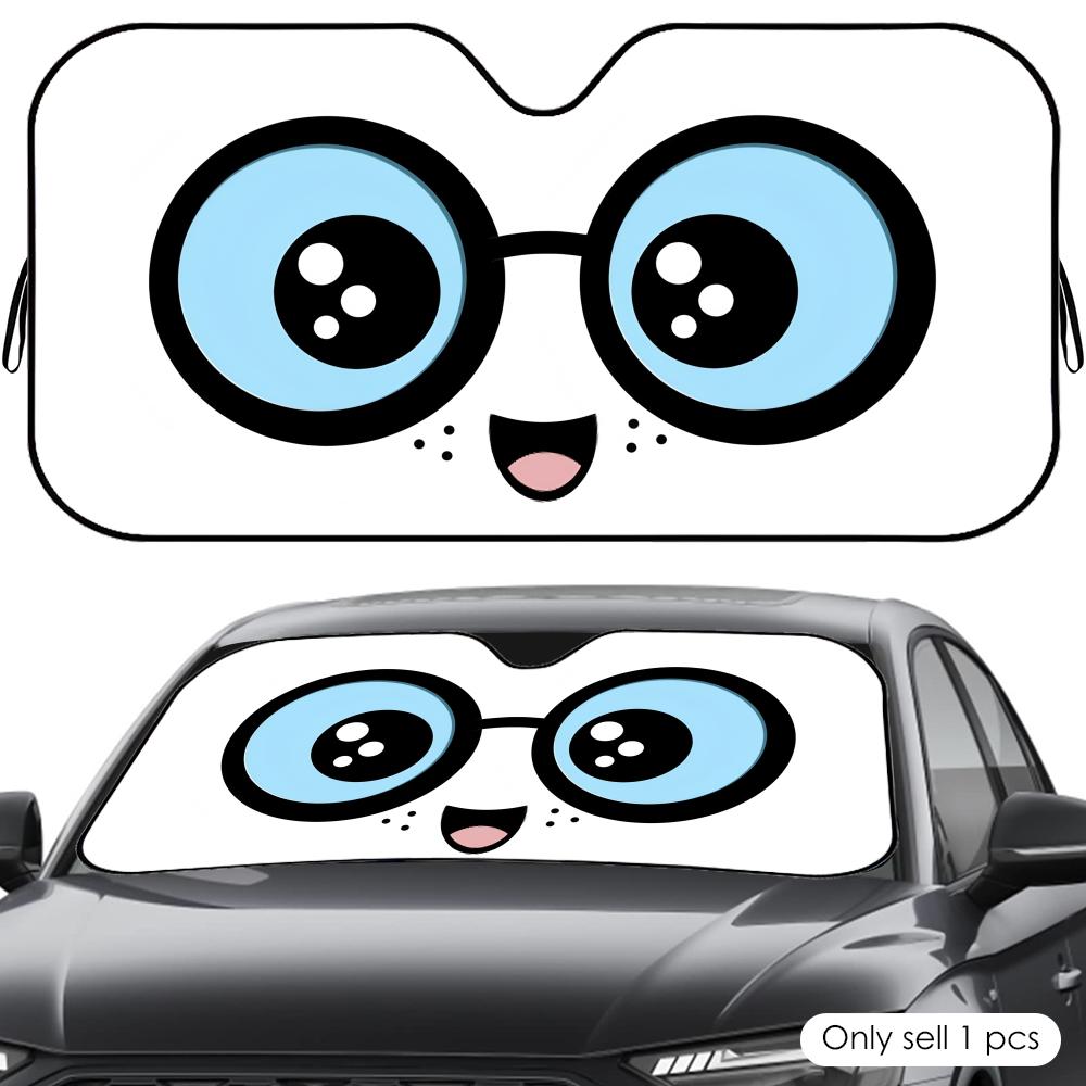 Cute Expression Sun Visor Reusable Aluminum Foil UV Protector Heat Five-Layer Insulation Windshield Sunshades