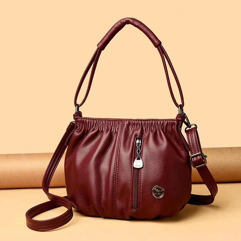 Fashionable Women's Shoulder Bag, Pleated Soft PU Leather Crossbody Bag, Solid Color Handbag, Suitable for Daily Casual Use
