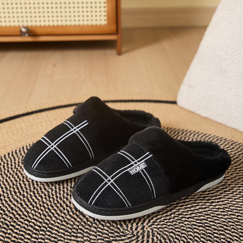 Soft Flannel Flu Plaid House Slippers Men Comfortable Memory Foam Cushion Warm Living Room Shoes Slip-On Winter Indoor