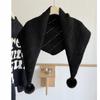 Soft Knitted Triangle Shawl with Pom Poms Yarn Shoulder Wrap Winter Neck Scarf  Daily Casual Wear