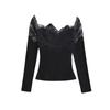 Sweet & Spicy One-Shoulder Lace Long-Sleeve Slim Velvet T-Shirt