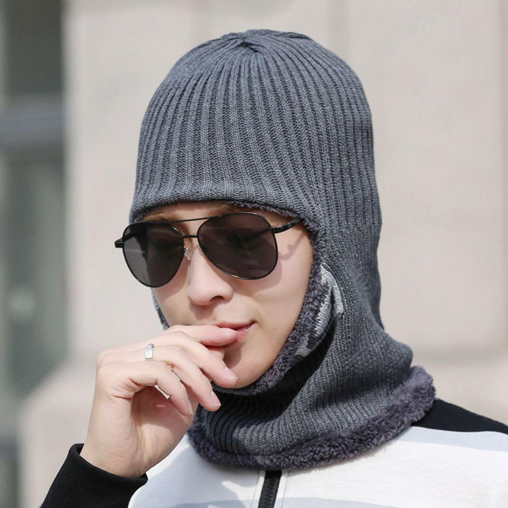 Fleece Neck Scarf Cap Soft Balaclava Winter Knitted Hat  Men Women